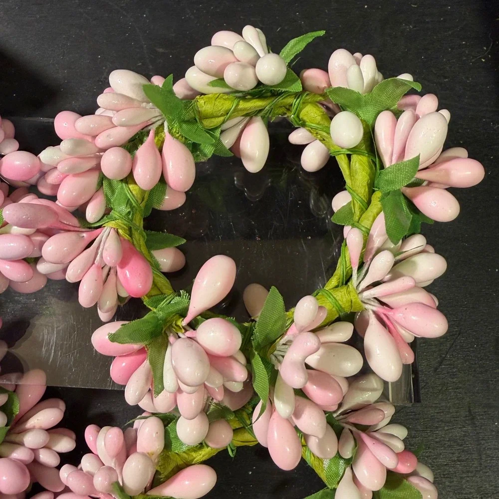 Raz Imports Pink White Berry Napkin Rings Set of 4 Floral Spring Decor 3 Inch